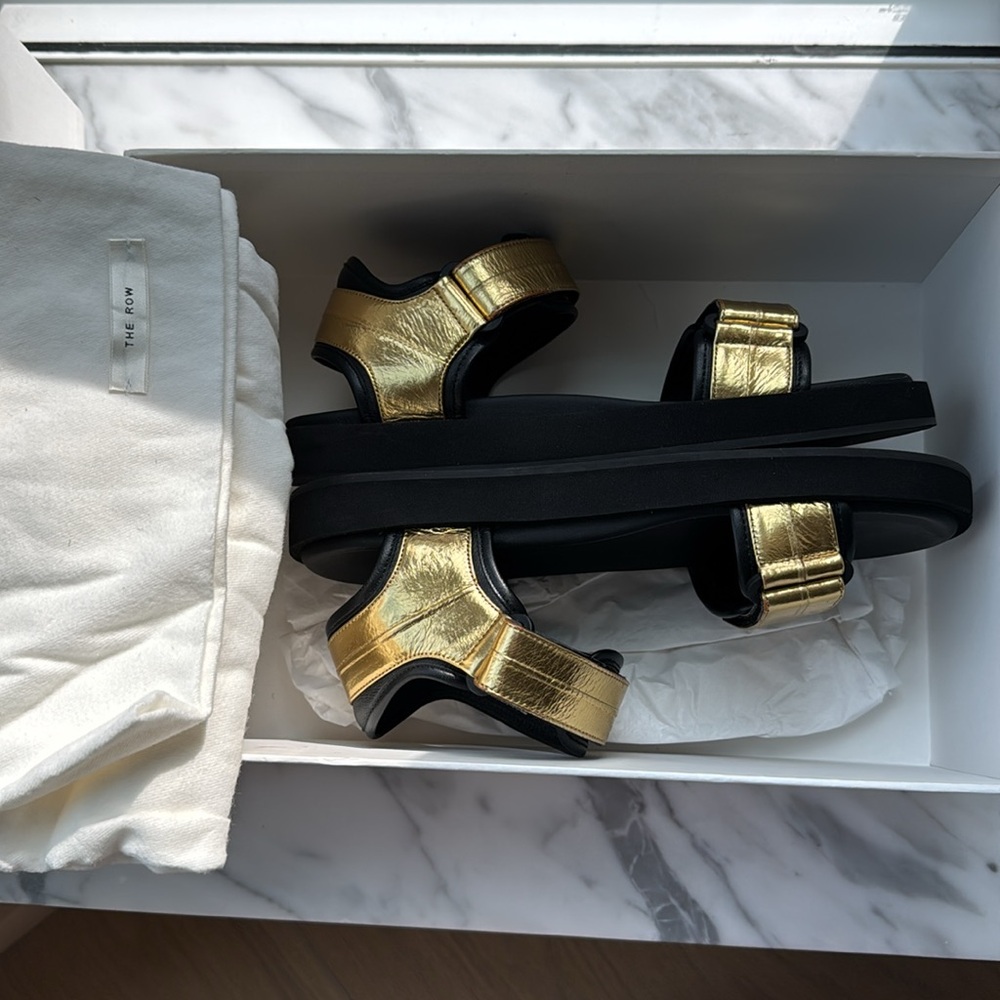 The Row Gold and Black Sandals with Metallic Straps - Picture 4 of 4